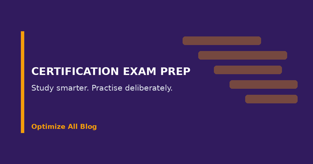 Purple cover with amber accent bars and the words Certification exam prep