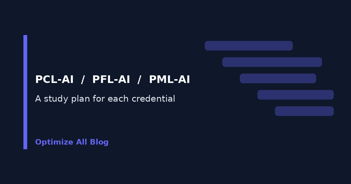 Navy cover with schedule bars reading PCL-AI, PFL-AI and PML-AI with the subtitle A study plan for each credential